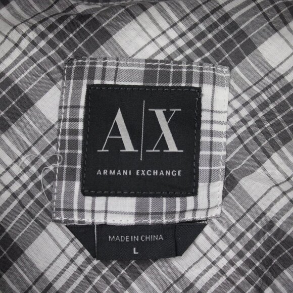 A/X Armani Exchange Shirt Mens Lage Gray/White 100% Cotton Short Sleeve Button - Picture 8 of 13